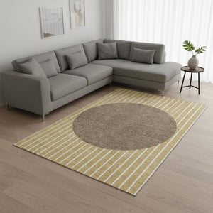 HomeRoots 8' X 10' Striped Wheat Ivory and Brown Washable Area Rug with UV Protection for Safe, Stylish Spaces 678333