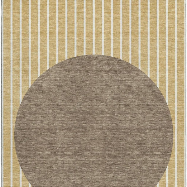 HomeRoots 8' X 10' Striped Wheat Ivory and Brown Washable Area Rug with UV Protection for Safe, Stylish Spaces 678333