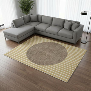 HomeRoots 9' X 12' Striped Washable Area Rug in Wheat, Ivory & Brown - UV Protected, Durable & Easy Care! 678334