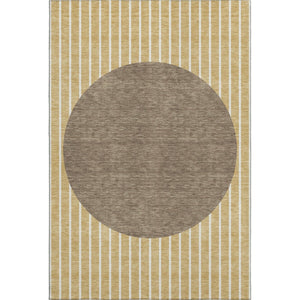 HomeRoots 9' X 12' Striped Washable Area Rug in Wheat, Ivory & Brown - UV Protected, Durable & Easy Care! 678334
