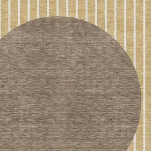 HomeRoots 9' X 12' Striped Washable Area Rug in Wheat, Ivory & Brown - UV Protected, Durable & Easy Care! 678334