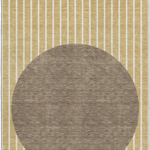 HomeRoots 9' X 12' Striped Washable Area Rug in Wheat, Ivory & Brown - UV Protected, Durable & Easy Care! 678334