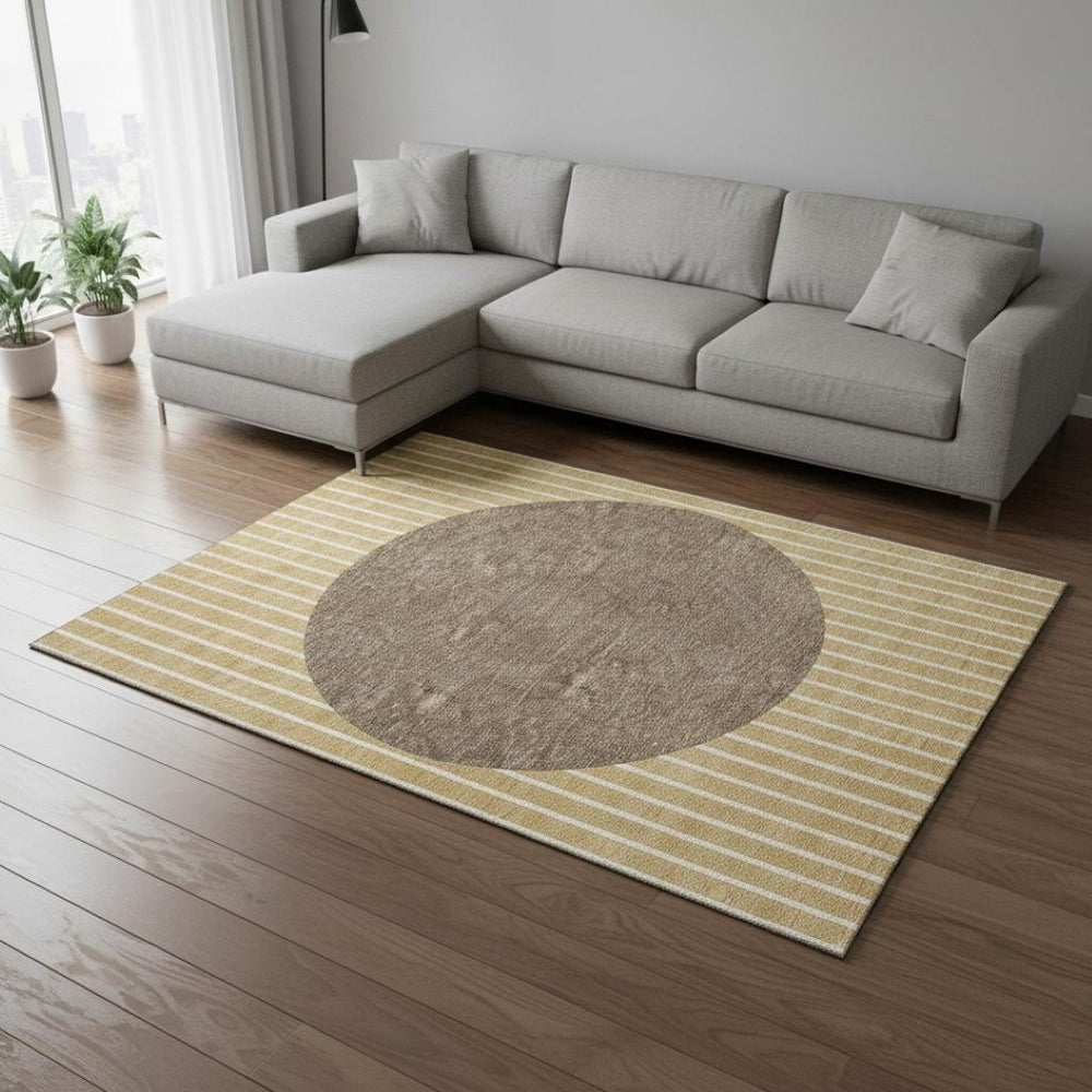 HomeRoots 10' Wheat Ivory & Brown Striped Washable Area Rug with UV Protection for Family Spaces & Pets 678335
