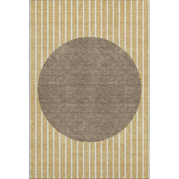 HomeRoots 10' Wheat Ivory & Brown Striped Washable Area Rug with UV Protection for Family Spaces & Pets 678335