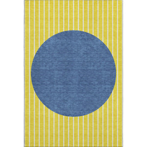 HomeRoots 5' X 8' Washable Striped Area Rug - Vibrant Yellow, Ivory & Blue with UV Protection for Durability 678337