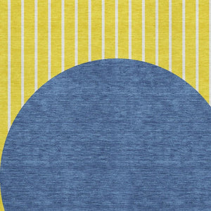 HomeRoots 5' X 8' Washable Striped Area Rug - Vibrant Yellow, Ivory & Blue with UV Protection for Durability 678337