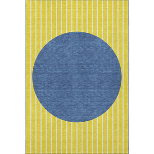 HomeRoots 5' X 8' Washable Striped Area Rug - Vibrant Yellow, Ivory & Blue with UV Protection for Durability 678337