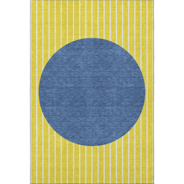 HomeRoots 5' X 8' Washable Striped Area Rug - Vibrant Yellow, Ivory & Blue with UV Protection for Durability 678337