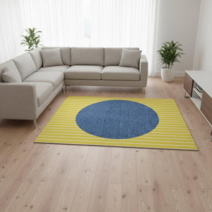HomeRoots 9' X 12' Striped Washable Area Rug in Yellow, Ivory & Blue - Durable, UV-Protected & Family-Friendly! 678340