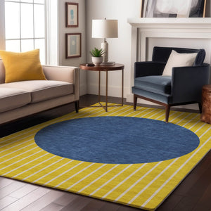 HomeRoots 9' X 12' Striped Washable Area Rug in Yellow, Ivory & Blue - Durable, UV-Protected & Family-Friendly! 678340