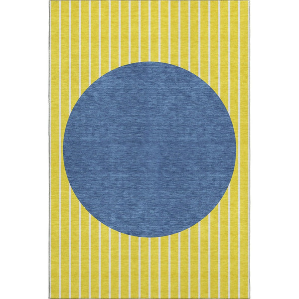 HomeRoots 9' X 12' Striped Washable Area Rug in Yellow, Ivory & Blue - Durable, UV-Protected & Family-Friendly! 678340