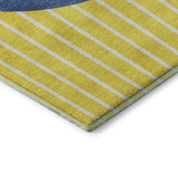 HomeRoots 9' X 12' Striped Washable Area Rug in Yellow, Ivory & Blue - Durable, UV-Protected & Family-Friendly! 678340