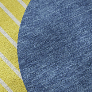 HomeRoots 9' X 12' Striped Washable Area Rug in Yellow, Ivory & Blue - Durable, UV-Protected & Family-Friendly! 678340