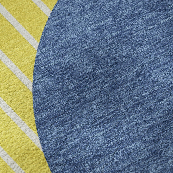 HomeRoots 9' X 12' Striped Washable Area Rug in Yellow, Ivory & Blue - Durable, UV-Protected & Family-Friendly! 678340