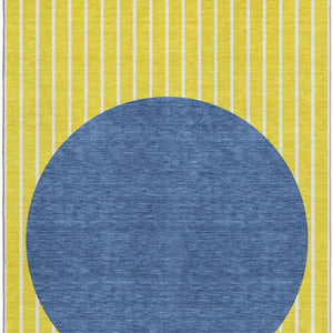 HomeRoots 10' Yellow Ivory & Blue Striped Washable Area Rug - Durable, UV-Protected & Stain-Resistant Design! 678341