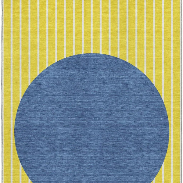 HomeRoots 10' Yellow Ivory & Blue Striped Washable Area Rug - Durable, UV-Protected & Stain-Resistant Design! 678341