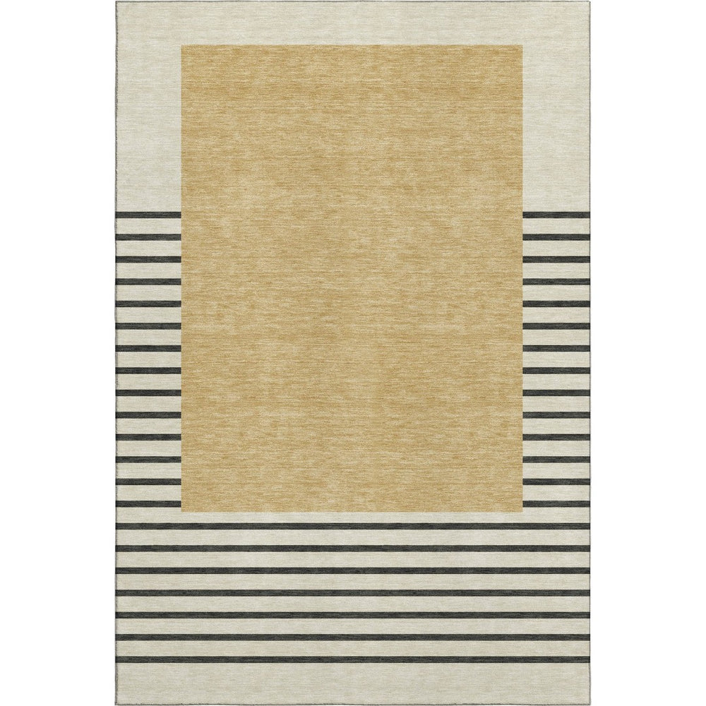 HomeRoots 9' X 12' Striped Washable Area Rug in Gold, Ivory & Black – Durable, UV-Protected for Busy Homes 678346