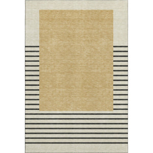 HomeRoots 9' X 12' Striped Washable Area Rug in Gold, Ivory & Black – Durable, UV-Protected for Busy Homes 678346