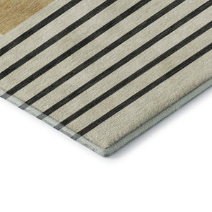 HomeRoots 9' X 12' Striped Washable Area Rug in Gold, Ivory & Black – Durable, UV-Protected for Busy Homes 678346