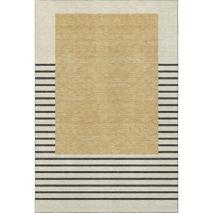 HomeRoots 9' X 12' Striped Washable Area Rug in Gold, Ivory & Black – Durable, UV-Protected for Busy Homes 678346