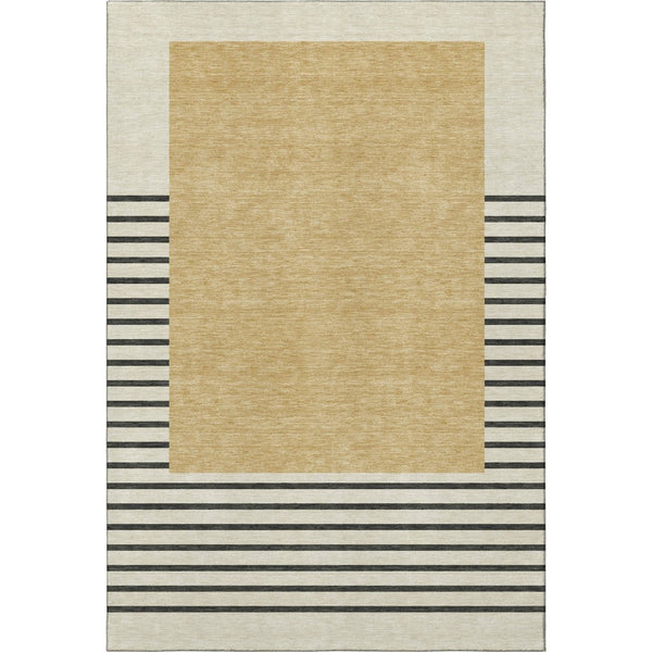 HomeRoots 9' X 12' Striped Washable Area Rug in Gold, Ivory & Black – Durable, UV-Protected for Busy Homes 678346