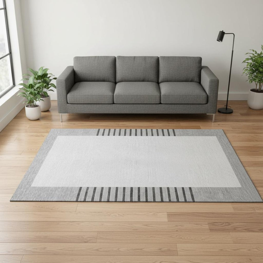 HomeRoots 5' X 8' Gray Silver Charcoal Striped Washable Area Rug - Durable, Stain Resistant, UV Protected Style 678349