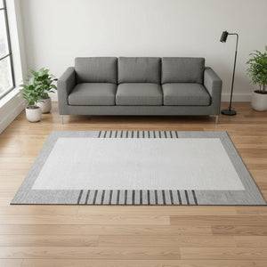 HomeRoots 5' X 8' Gray Silver Charcoal Striped Washable Area Rug - Durable, Stain Resistant, UV Protected Style 678349