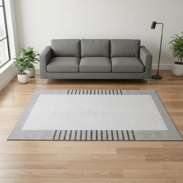 HomeRoots 5' X 8' Gray Silver Charcoal Striped Washable Area Rug - Durable, Stain Resistant, UV Protected Style 678349