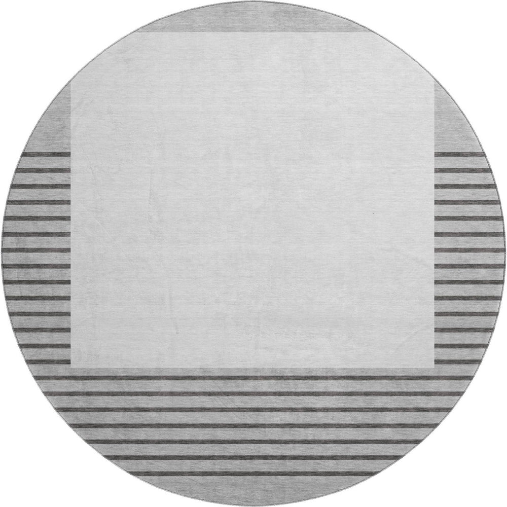 HomeRoots 8' Washable Gray Silver Charcoal Striped Round Rug with UV Protection - Durable, Stylish & Low-Maintenance 678350