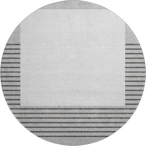 HomeRoots 8' Washable Gray Silver Charcoal Striped Round Rug with UV Protection - Durable, Stylish & Low-Maintenance 678350
