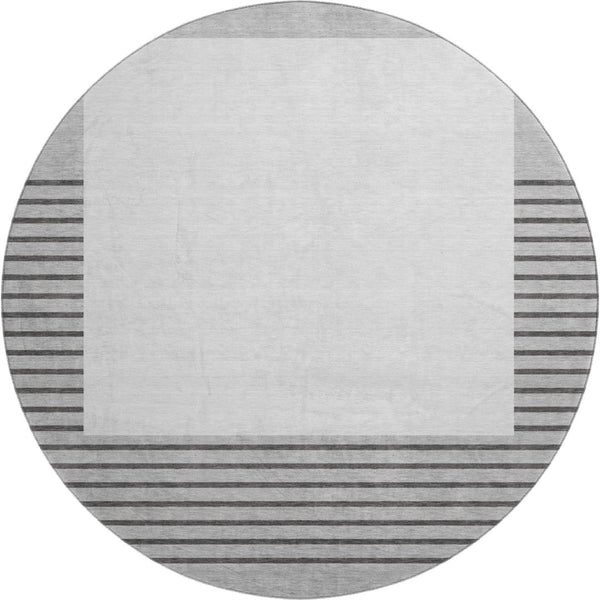 HomeRoots 8' Washable Gray Silver Charcoal Striped Round Rug with UV Protection - Durable, Stylish & Low-Maintenance 678350
