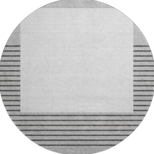 HomeRoots 8' Washable Gray Silver Charcoal Striped Round Rug with UV Protection - Durable, Stylish & Low-Maintenance 678350