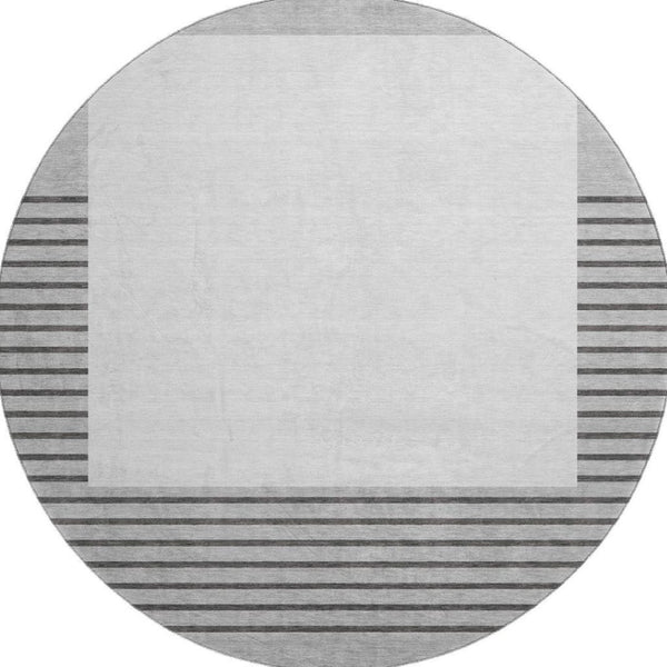 HomeRoots 8' Washable Gray Silver Charcoal Striped Round Rug with UV Protection - Durable, Stylish & Low-Maintenance 678350