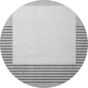 HomeRoots 8' Washable Gray Silver Charcoal Striped Round Rug with UV Protection - Durable, Stylish & Low-Maintenance 678350