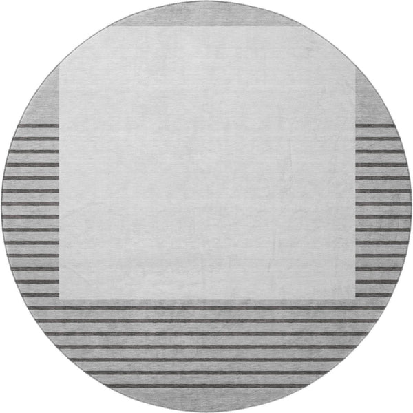 HomeRoots 8' Washable Gray Silver Charcoal Striped Round Rug with UV Protection - Durable, Stylish & Low-Maintenance 678350