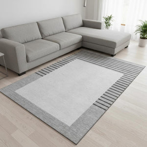 HomeRoots 8' X 10' Striped Area Rug in Gray, Silver & Charcoal – Washable, Durable, UV Protected for Homes 678351
