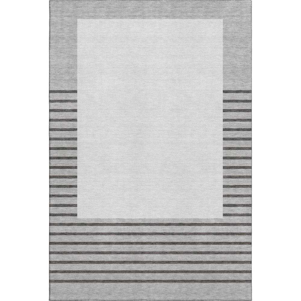 HomeRoots 9' X 12' Washable Gray Silver Charcoal Striped Area Rug – Durable, UV-Proof, Pet-Friendly Design! 678352