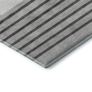 HomeRoots 9' X 12' Washable Gray Silver Charcoal Striped Area Rug – Durable, UV-Proof, Pet-Friendly Design! 678352