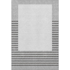 HomeRoots 9' X 12' Washable Gray Silver Charcoal Striped Area Rug – Durable, UV-Proof, Pet-Friendly Design! 678352