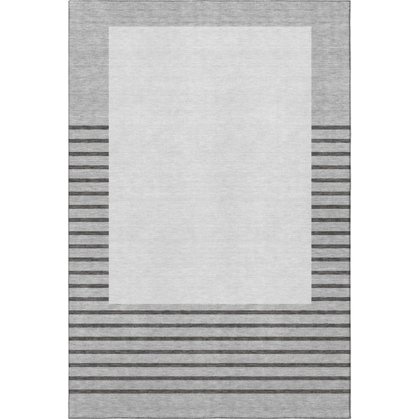 HomeRoots 9' X 12' Washable Gray Silver Charcoal Striped Area Rug – Durable, UV-Proof, Pet-Friendly Design! 678352