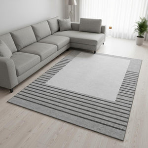 HomeRoots 10' Washable Gray Silver Charcoal Striped Area Rug with UV Protection - Perfect for Large Spaces! 678353