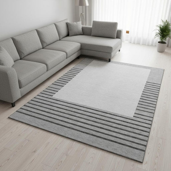 HomeRoots 10' Washable Gray Silver Charcoal Striped Area Rug with UV Protection - Perfect for Large Spaces! 678353