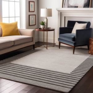 HomeRoots 10' Washable Gray Silver Charcoal Striped Area Rug with UV Protection - Perfect for Large Spaces! 678353