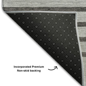 HomeRoots 10' Washable Gray Silver Charcoal Striped Area Rug with UV Protection - Perfect for Large Spaces! 678353