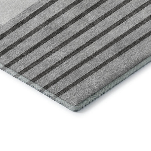 HomeRoots 10' Washable Gray Silver Charcoal Striped Area Rug with UV Protection - Perfect for Large Spaces! 678353