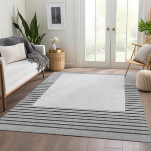 HomeRoots 10' Washable Gray Silver Charcoal Striped Area Rug with UV Protection - Perfect for Large Spaces! 678353