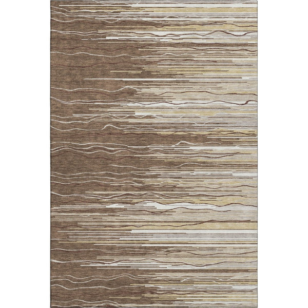 HomeRoots 5' Stylish Brown Ivory and Beige Striped Washable Area Rug with UV Protection for Busy Homes 678355