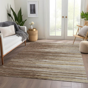 HomeRoots 5' Stylish Brown Ivory and Beige Striped Washable Area Rug with UV Protection for Busy Homes 678355