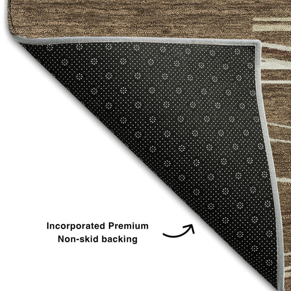 HomeRoots 8' Brown Ivory and Beige Striped Round Rug - Washable, UV Protected, Durable for Busy Homes 678356