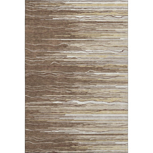 HomeRoots 8' X 10' Striped Washable Area Rug in Brown, Ivory & Beige - UV Protected for High-Traffic Spaces 678357